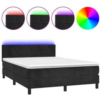 Boxspringbett mit Matratze & LED Schwarz 140x190 cm Samt