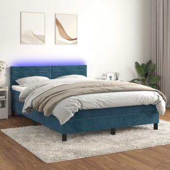 ARDEBO.de - Boxspringbett mit Matratze & LED Dunkelblau 140x190 cm Samt