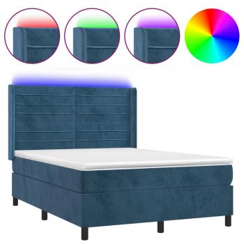 Boxspringbett mit Matratze & LED Dunkelblau 140x190 cm Samt