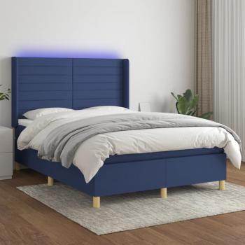 ARDEBO.de - Boxspringbett mit Matratze & LED Blau 140x200 cm Stoff