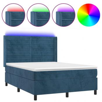 Boxspringbett mit Matratze & LED Dunkelblau 140x200 cm Samt