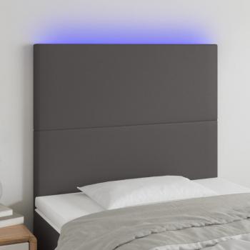 ARDEBO.de - LED Kopfteil Grau 100x5x118/128 cm Kunstleder