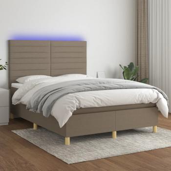 ARDEBO.de - Boxspringbett mit Matratze & LED Taupe 140x200 cm Stoff