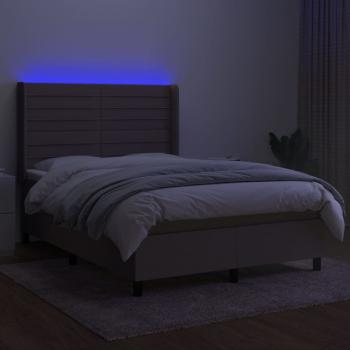 Boxspringbett mit Matratze & LED Taupe 140x190 cm Stoff