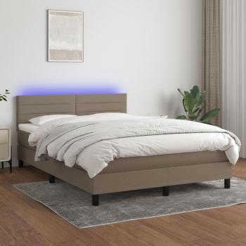 ARDEBO.de - Boxspringbett mit Matratze & LED Taupe 140x190 cm Stoff