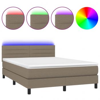 Boxspringbett mit Matratze & LED Taupe 140x190 cm Stoff