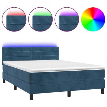 Boxspringbett mit Matratze & LED Dunkelblau 140x200 cm Samt