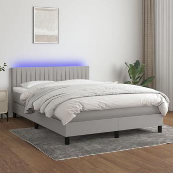 ARDEBO.de - Boxspringbett mit Matratze & LED Hellgrau 140x190 cm Stoff