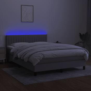 Boxspringbett mit Matratze & LED Hellgrau 140x190 cm Stoff