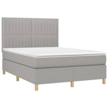 Boxspringbett mit Matratze & LED Hellgrau 140x200 cm Stoff