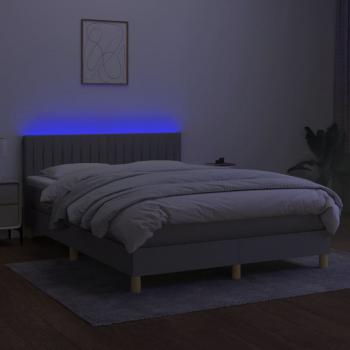 Boxspringbett mit Matratze & LED Hellgrau 140x190 cm Stoff