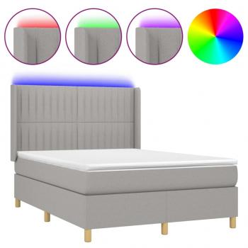 Boxspringbett mit Matratze & LED Hellgrau 140x190 cm Stoff