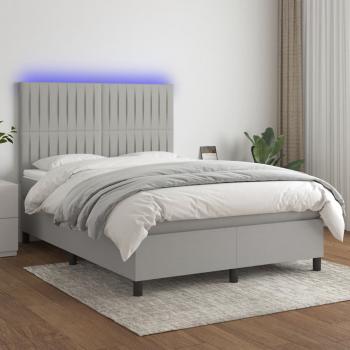 ARDEBO.de - Boxspringbett mit Matratze & LED Hellgrau 140x190 cm Stoff