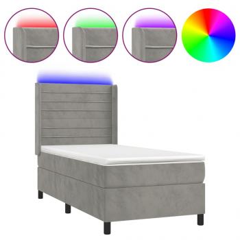 Boxspringbett mit Matratze & LED Hellgrau 80x200 cm Samt