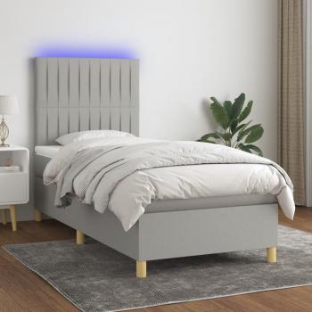 ARDEBO.de - Boxspringbett mit Matratze & LED Hellgrau 100x200 cm Stoff