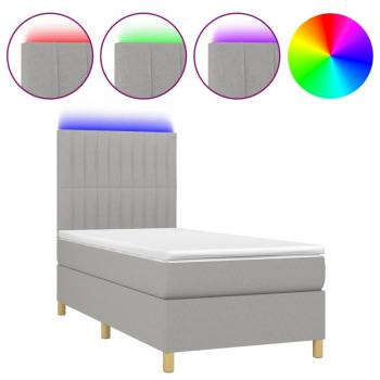 Boxspringbett mit Matratze & LED Hellgrau 100x200 cm Stoff