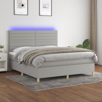 ARDEBO.de - Boxspringbett mit Matratze & LED Hellgrau 160x200 cm Stoff