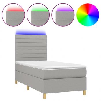 Boxspringbett mit Matratze & LED Hellgrau 80x200 cm Stoff