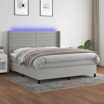 ARDEBO.de - Boxspringbett mit Matratze & LED Hellgrau 160x200 cm Stoff