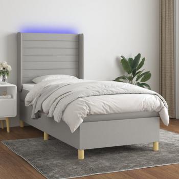 ARDEBO.de - Boxspringbett mit Matratze & LED Hellgrau 80x200 cm Stoff