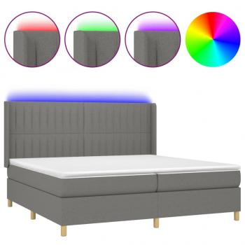 Boxspringbett mit Matratze & LED Dunkelgrau 200x200 cm Stoff