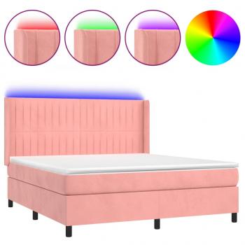 Boxspringbett mit Matratze & LED Rosa 160x200 cm Samt