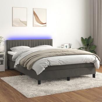 ARDEBO.de - Boxspringbett mit Matratze & LED Dunkelgrau 140x190 cm Samt