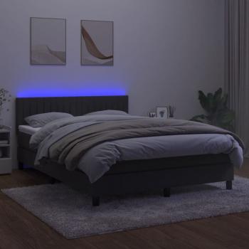 Boxspringbett mit Matratze & LED Dunkelgrau 140x190 cm Samt