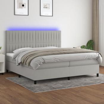 ARDEBO.de - Boxspringbett mit Matratze & LED Hellgrau 200x200 cm Stoff