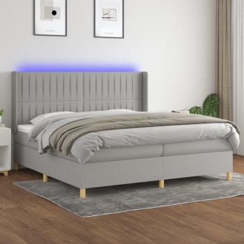 ARDEBO.de - Boxspringbett mit Matratze & LED Hellgrau 200x200 cm Stoff