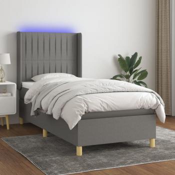 ARDEBO.de - Boxspringbett mit Matratze & LED Dunkelgrau 100x200 cm Stoff