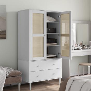 Kleiderschrank SENJA Rattan-Optik Weiß 90x55x175 cm Kiefernholz