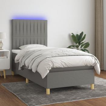 ARDEBO.de - Boxspringbett mit Matratze & LED Dunkelgrau 100x200 cm Stoff