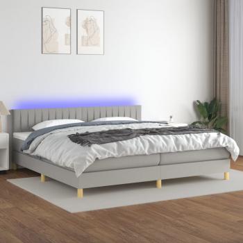 ARDEBO.de - Boxspringbett mit Matratze & LED Hellgrau 200x200 cm Stoff