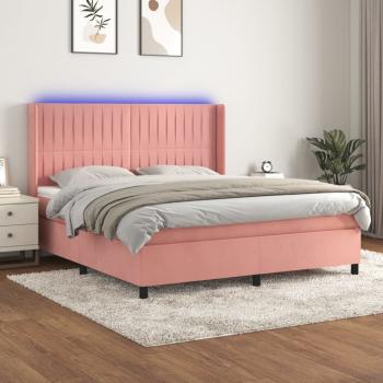 ARDEBO.de - Boxspringbett mit Matratze & LED Rosa 180x200 cm Samt