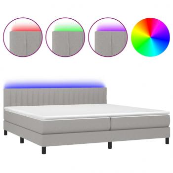 Boxspringbett mit Matratze & LED Hellgrau 200x200 cm Stoff