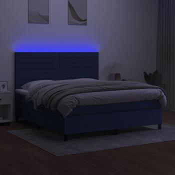 Boxspringbett mit Matratze & LED Blau 160x200 cm Stoff