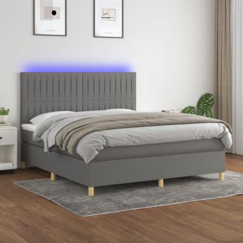 ARDEBO.de - Boxspringbett mit Matratze & LED Dunkelgrau 160x200 cm Stoff