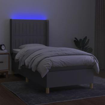 Boxspringbett mit Matratze & LED Hellgrau 100x200 cm Stoff