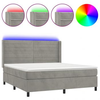 Boxspringbett mit Matratze & LED Hellgrau 160x200 cm Samt 