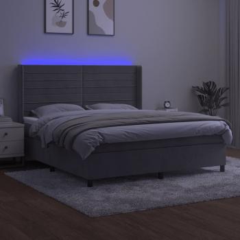 Boxspringbett mit Matratze & LED Hellgrau 160x200 cm Samt 