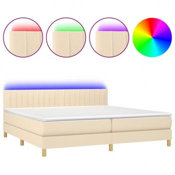 Boxspringbett mit Matratze & LED Creme 200x200 cm Stoff