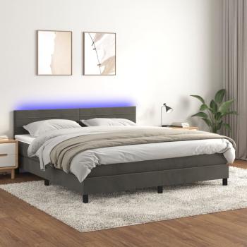 ARDEBO.de - Boxspringbett mit Matratze & LED Dunkelgrau 160x200 cm Samt