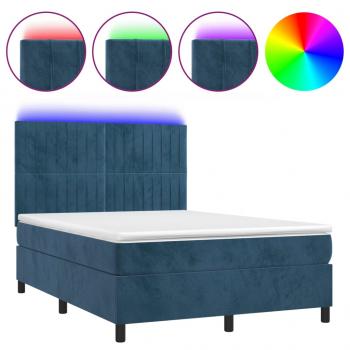 Boxspringbett mit Matratze & LED Dunkelblau 140x190 cm Samt