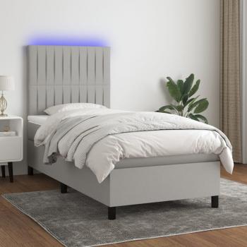 ARDEBO.de - Boxspringbett mit Matratze & LED Hellgrau 80x200 cm Stoff