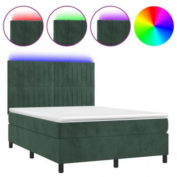 Boxspringbett mit Matratze & LED Dunkelgrün 140x200 cm Samt