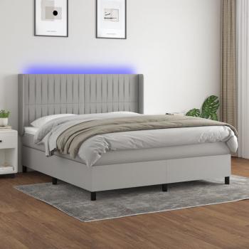 ARDEBO.de - Boxspringbett mit Matratze & LED Hellgrau 160x200 cm Stoff