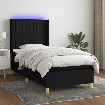 ARDEBO.de - Boxspringbett mit Matratze & LED Schwarz 100x200 cm Stoff