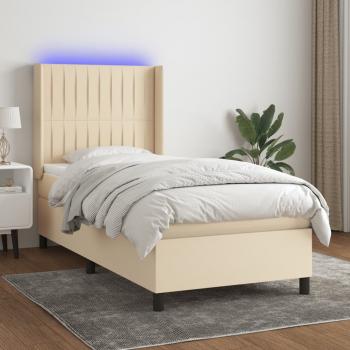 ARDEBO.de - Boxspringbett mit Matratze & LED Creme 100x200 cm Stoff