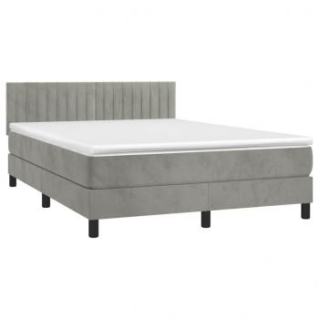 Boxspringbett mit Matratze Hellgrau 140x190 cm Samt